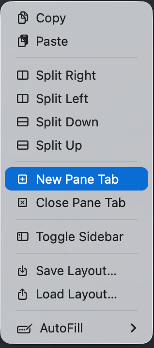 Context menu with split and layout options