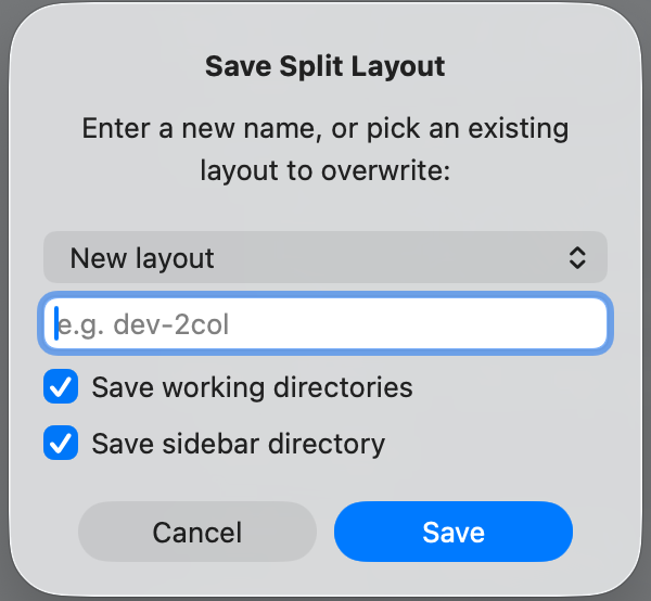 Save layout dialog
