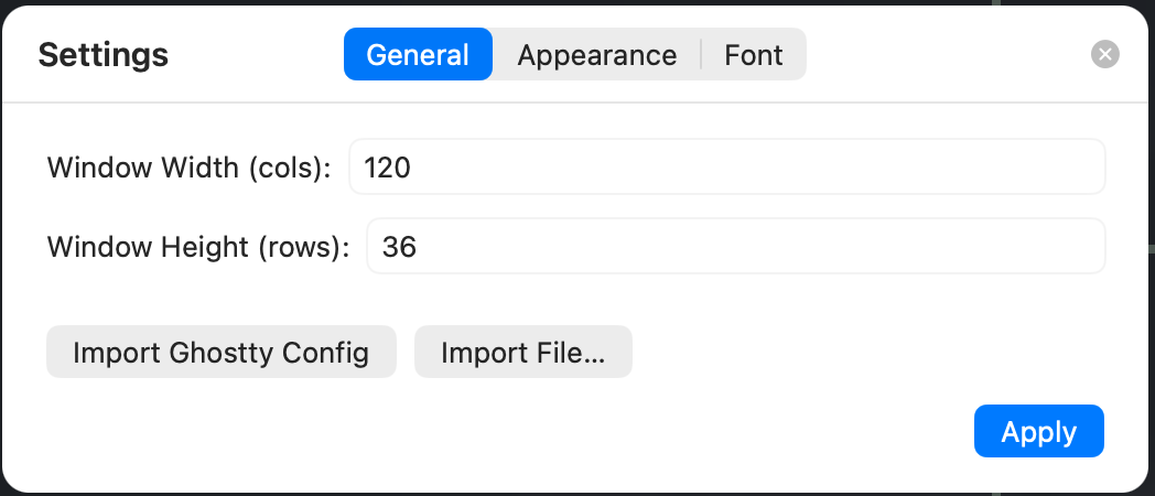 Settings General tab